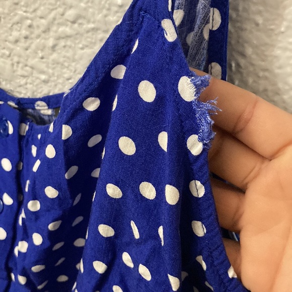 Blue white polkadot romper with pockets - Picture 4 of 6